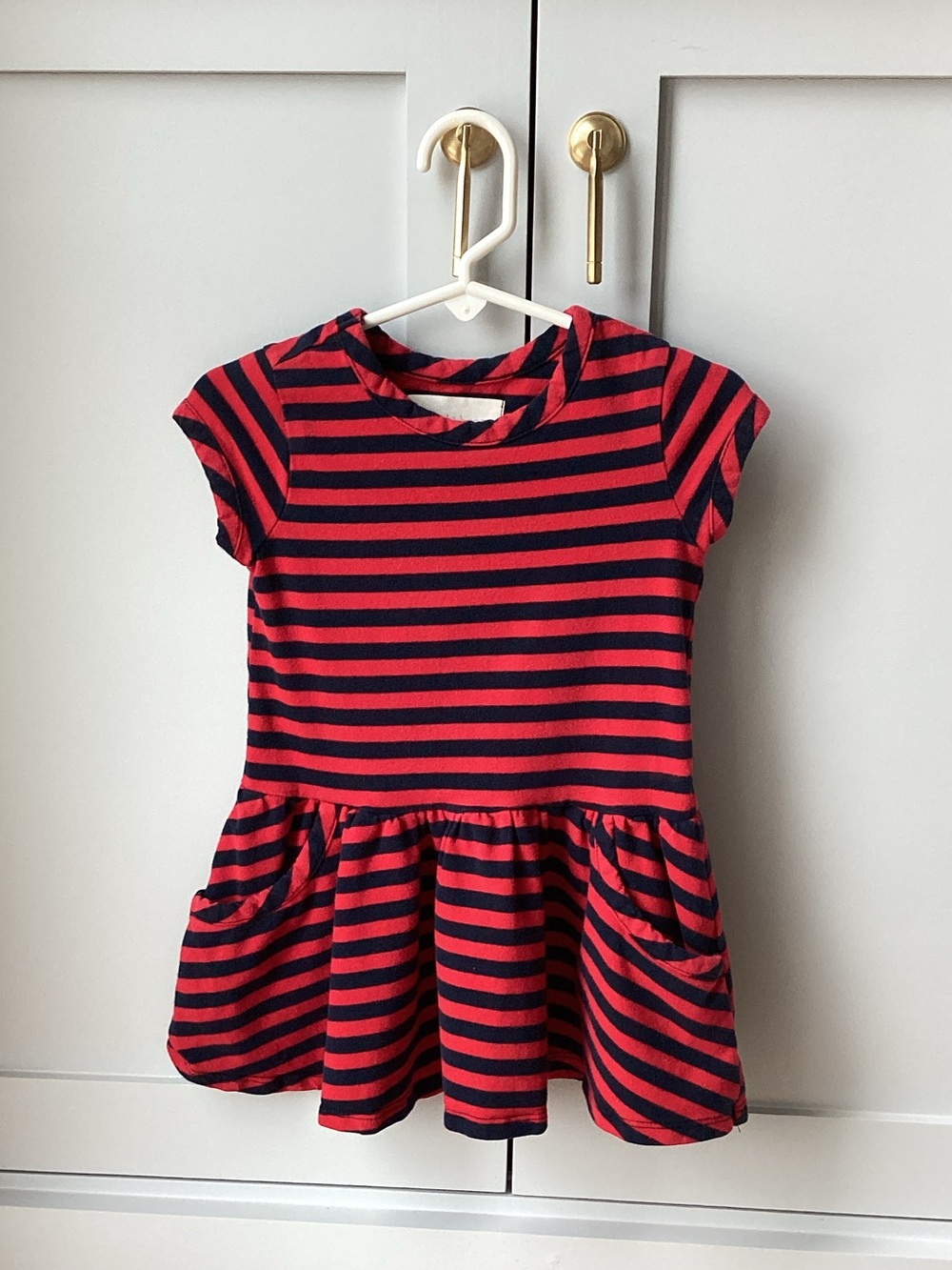 Girls' Red & Navy Stripe Short Sleeve Peplum Tee - Casual Top